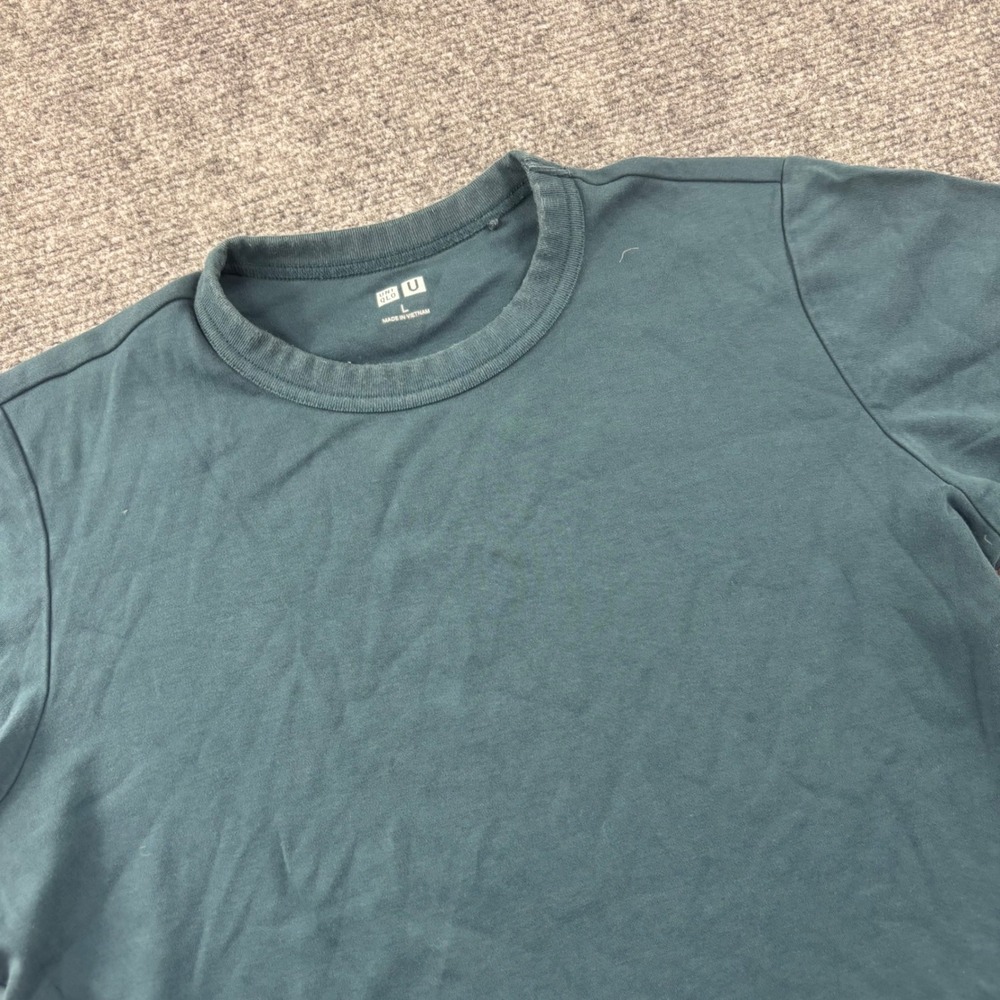 Uniqlo U Crew Neck T-Shirt Large Teal Blue Cotton Short Sleeve Flaw Men's